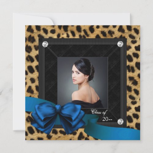Royal Blue Leopard Photo Graduation Announcement