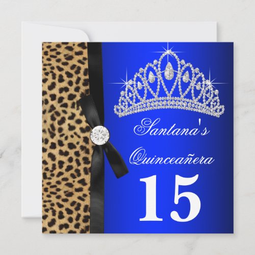 Royal Blue Leopard Quinceanera Invitations