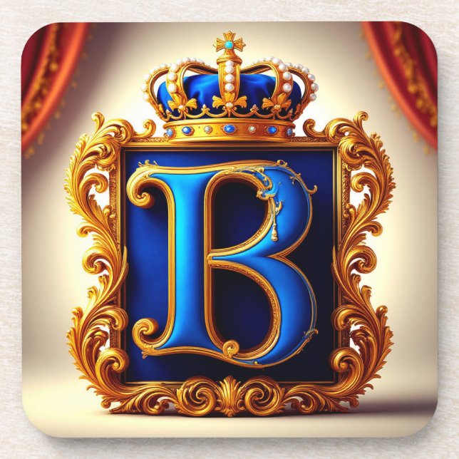 Royal Blue Letter B Monogram Beverage Coaster (Front)