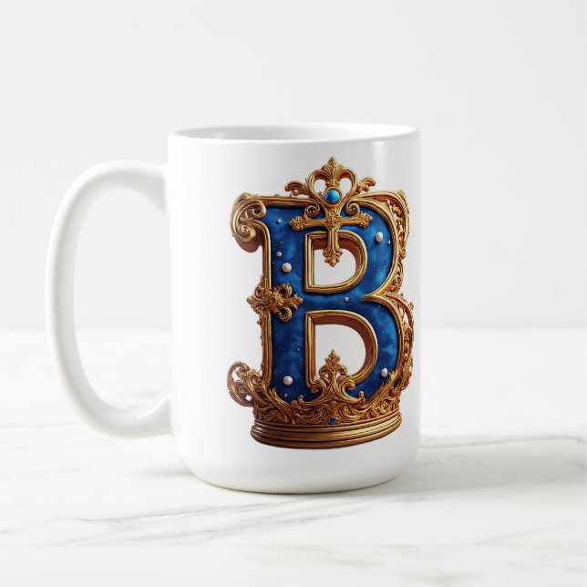 Royal Blue Letter B Monogram Coffee Mug (Left)