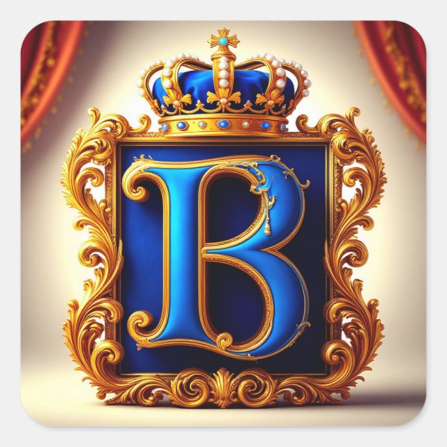 Royal Blue Letter B Monogram Square Sticker (Front)