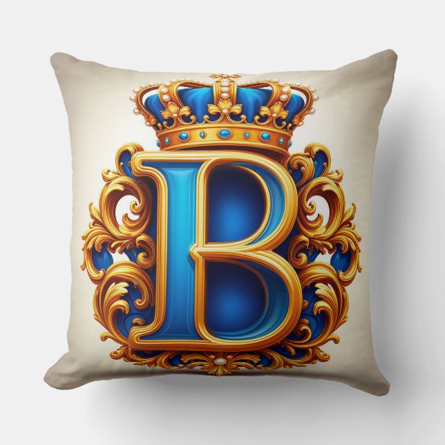 Royal Blue Letter B Monogram Throw Pillow (Front)