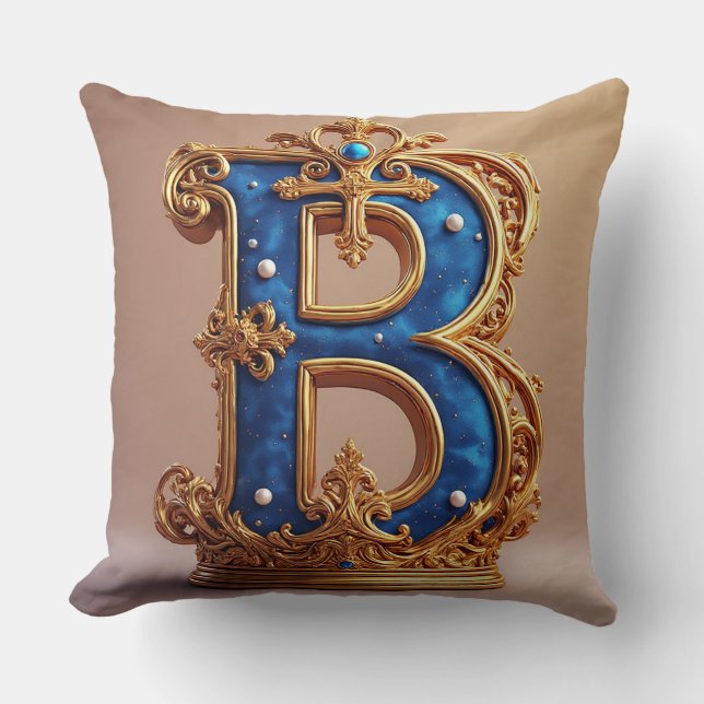 Royal Blue Letter B Monogram Throw Pillow (Front)