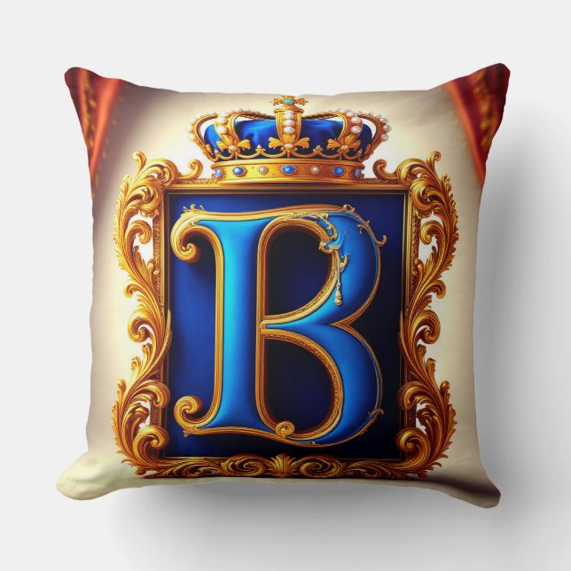 Royal Blue Letter B Monogram Throw Pillow (Front)