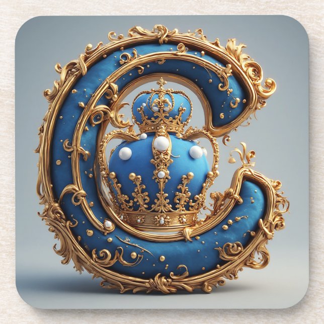 Royal Blue Letter C Monogram Beverage Coaster (Front)