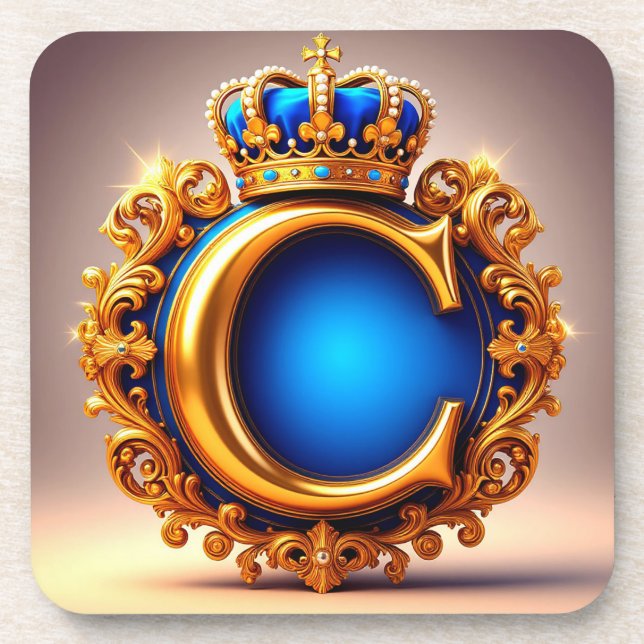 Royal Blue Letter C Monogram Beverage Coaster (Front)