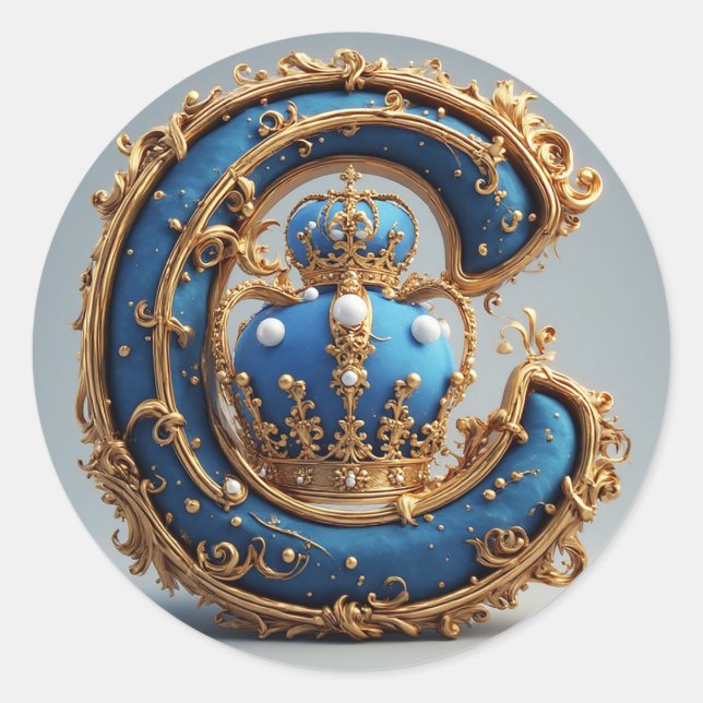 Royal Blue Letter C Monogram Classic Round Sticker (Front)