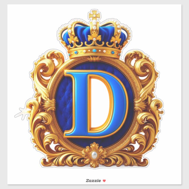 Royal Blue Letter D Monogram Sticker (Sheet)