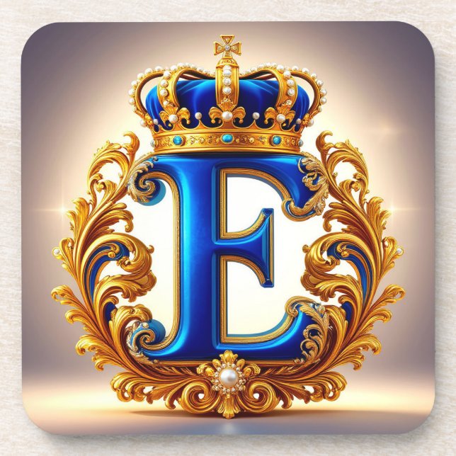 Royal Blue Letter E Monogram Beverage Coaster (Front)