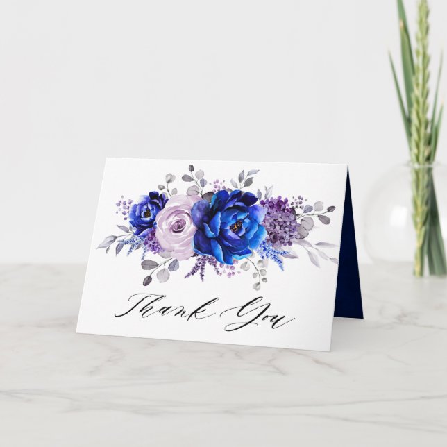Royal Blue Lilac Purple Bridal Shower Thank You Card (Front)