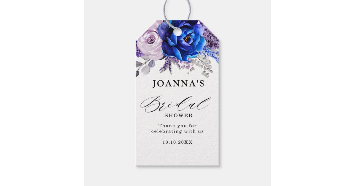 Royal Blue Lilac Purple Bridal Shower Thank you Gift Tags | Zazzle