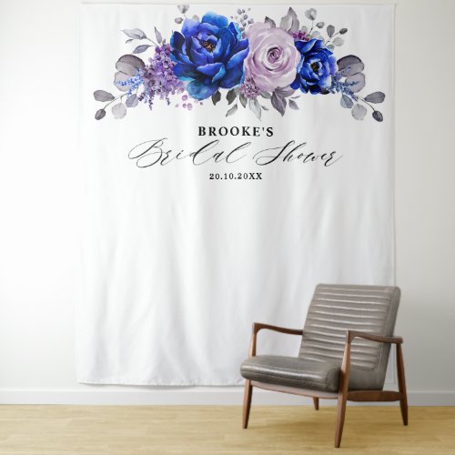 Royal Blue Lilac Purple Floral Bridal Shower Photo Tapestry