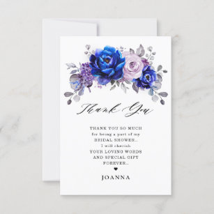Royal Blue Lilac Purple Floral Bridal Shower  Thank You Card
