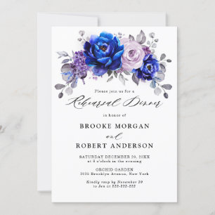 Royal Blue Lilac Purple Floral Rehearsal Dinner Invitation