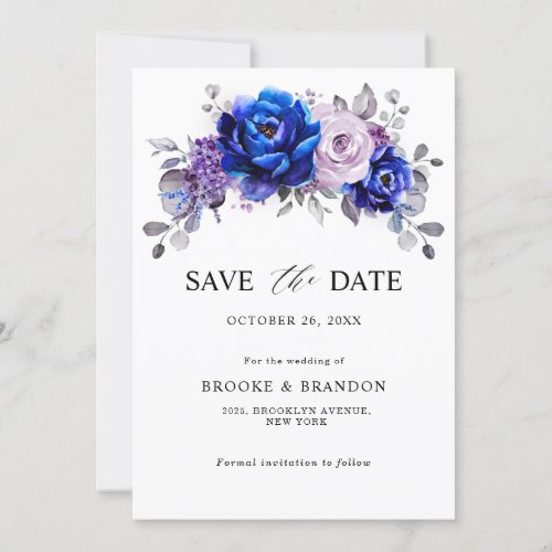Royal Blue Lilac Purple Floral Save The Date