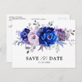 Royal Blue Lilac Purple Floral Save the Date Postcard (Front/Back)