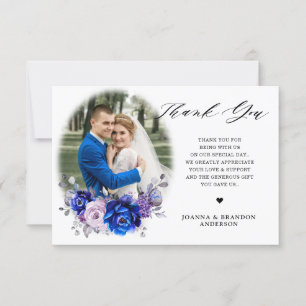 Royal Blue Lilac Purple Floral Wedd Thank You Card