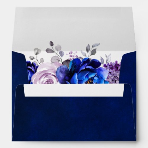 Royal Blue Lilac Purple Floral Wedding Envelope