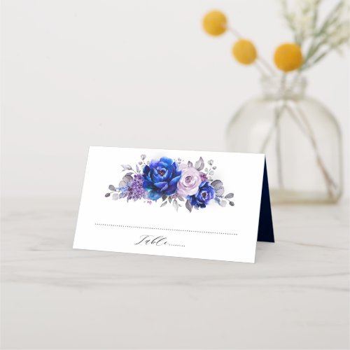 Royal Blue Lilac Purple Floral Wedding Place Card