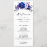 Royal Blue Lilac Purple Floral Wedding Program<br><div class="desc">Elegant royal blue lilac lavender floral theme wedding program featuring elegant bouquet of royal blue,  Navy,  silver,  lilac color rose flowers buds and sage green eucalyptus leaves. Please contact me for any help in customization or if you need any other product with this design.</div>