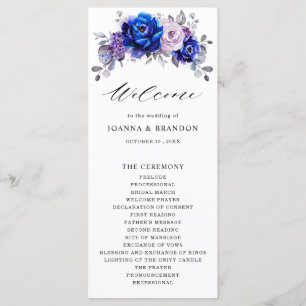 Royal Blue Lilac Purple Floral Wedding Program