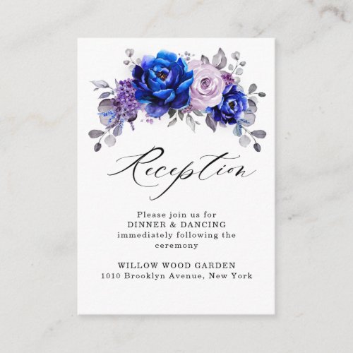 Royal Blue Lilac Purple Floral Wedding Reception E Enclosure Card