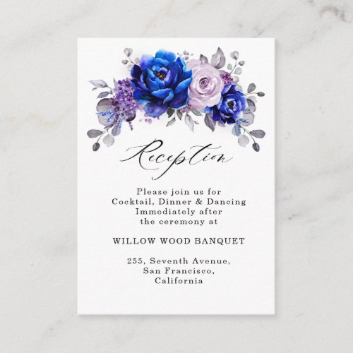 Royal Blue Lilac Purple Floral wedding Reception Enclosure Card
