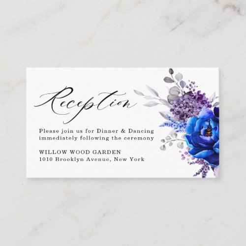 Royal Blue Lilac Purple Floral Wedding Reception Enclosure Card