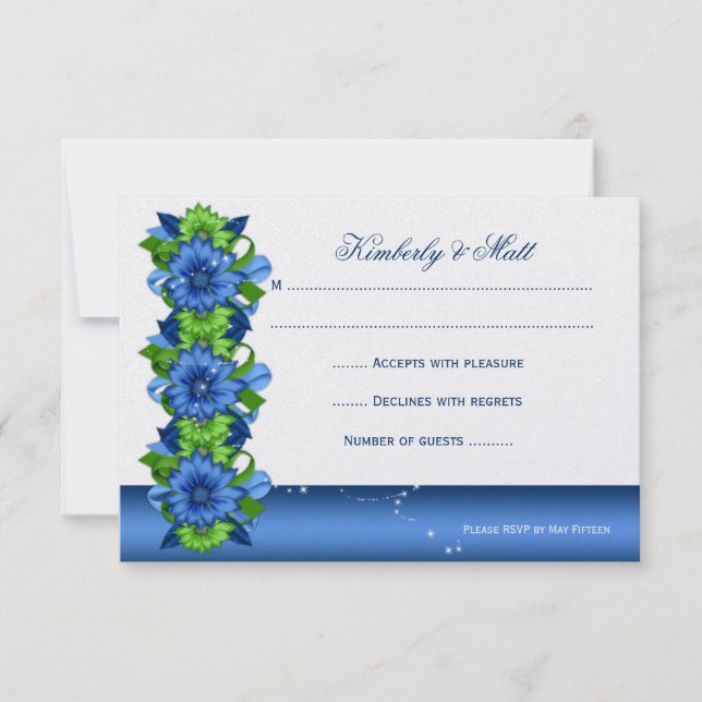Royal Blue Lime Green Floral RSVP Invitation (Front)