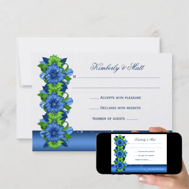 Royal Blue Lime Green Floral RSVP Invitation Zazzle