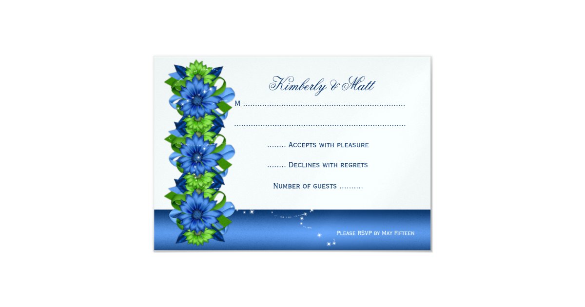 Royal Blue Lime Green Floral RSVP Invitation