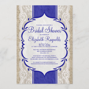 Royal Blue Linen Burlap Lace Bridal Shower Invites