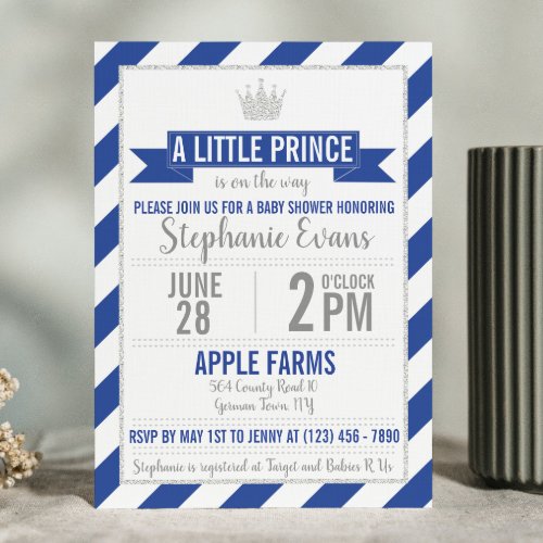 Royal Blue Little Prince Baby Shower Invitation