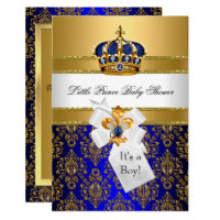Royal Blue Little Prince Crown Baby Shower Invite