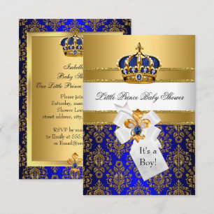 Royal Blue Little Prince Crown Baby Shower Invite