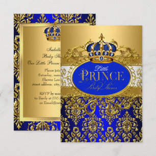 Royal Blue Little Prince Crown Baby Shower sml Invitation