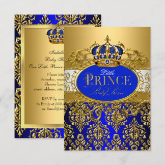 Royal Blue Little Prince Crown Baby Shower sml Invitation