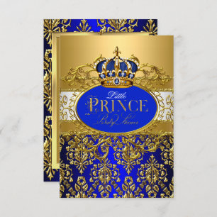 Royal Blue Little Prince Crown Baby Shower sml Invitation