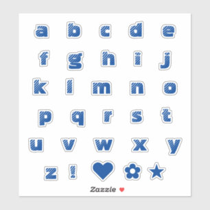Royal Blue Lower Case Text Letters Alphabet Heart  Sticker