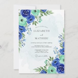 Royal Blue Lush Botanical Spring Wedding Invitation
