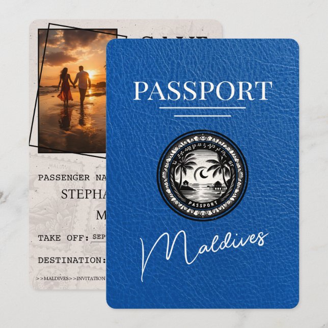 Royal Blue Maldives Passport Save The Date (Front/Back)