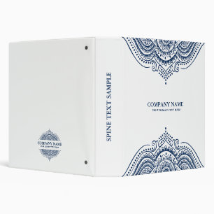 Royal Blue Mandala Lace on White Custom Blue Text 3 Ring Binder