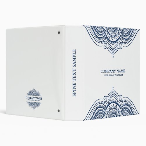 Royal Blue Mandala Lace on White Custom Blue Text 3 Ring Binder