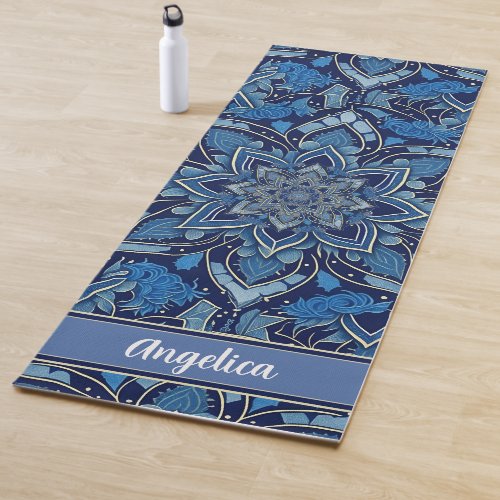 Royal Blue Mandala Yoga Mat with Personal Name