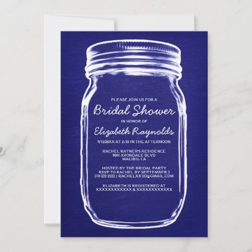 Royal Blue Mason Jar Bridal Shower Invitations