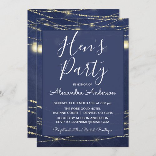 Royal Blue Mason Jars Hens Night Out Party Invitation