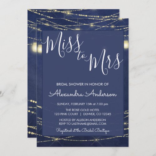 Royal Blue Mason Jars Miss to Mrs Bridal Shower Invitation