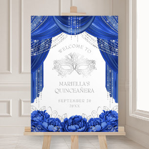 Royal Blue Masquerade Mask Quinceanera Welcome Foam Board