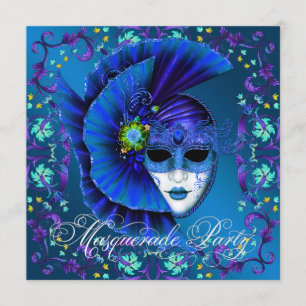 Royal Blue Masquerade Party Invitations