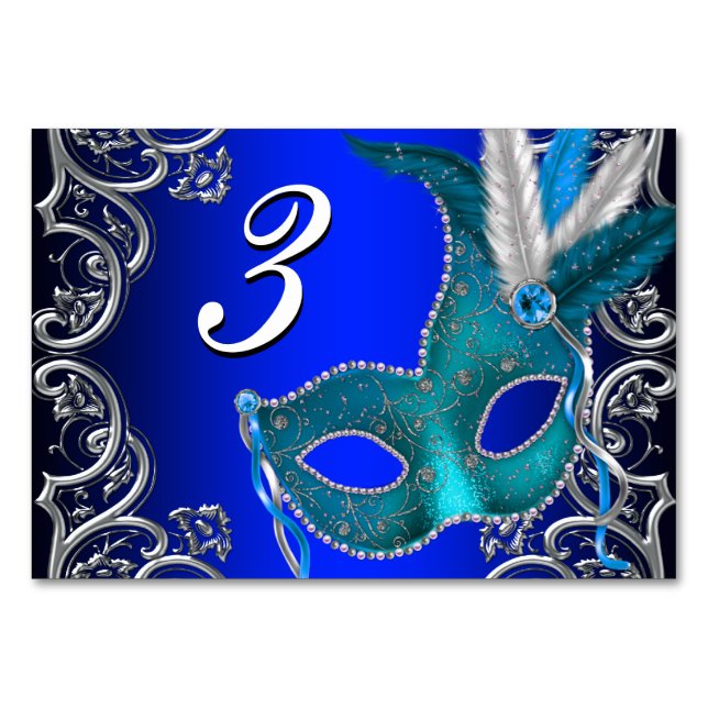 Royal Blue Masquerade Party Table Number (Front)